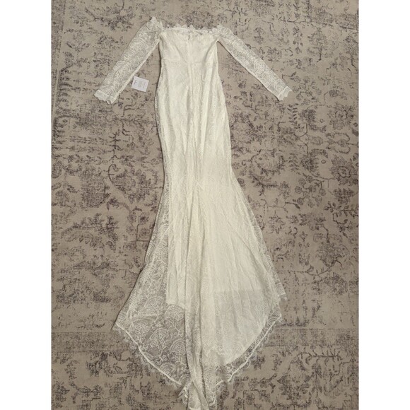 Lulus Beloved Promise White Lace Off-the-Shoulder Mermaid Maxi Dress Size Large - Picture 4 of 9